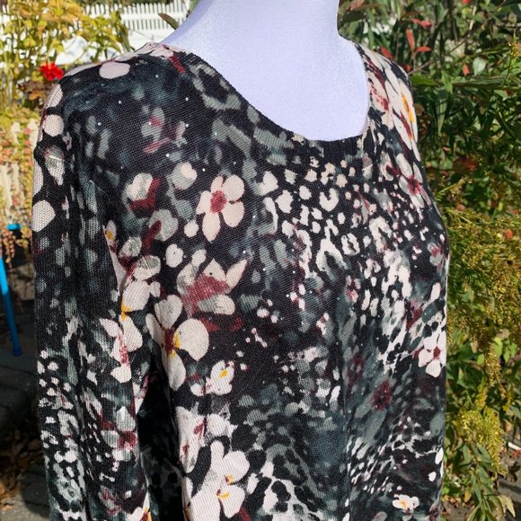 CD DANIELS Animal Print Floral Watercolor Rhinestone Sweater Top - Picture 1 of 15